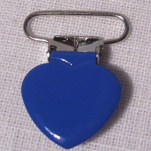 Clip tétine / pince coeur uni émaillée / bleu roi ** 25 mm ** attache tétine, doudou, bretelle