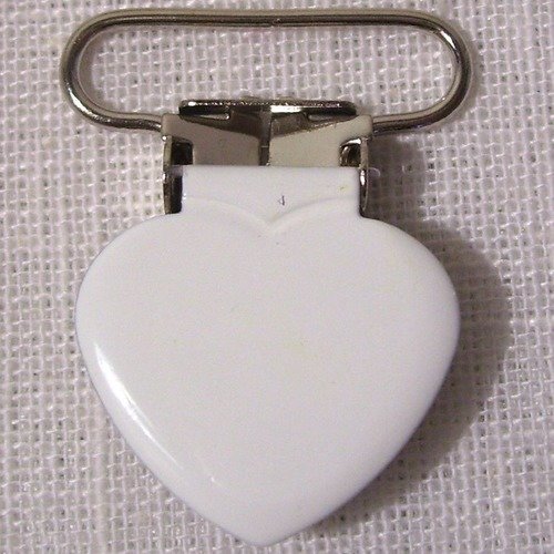 Clip tétine / pince coeur uni émaillée / blanc ** 25 mm ** attache tétine, doudou, bretelle