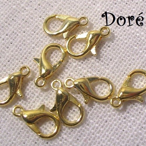 X 25 pcs - fermoirs mousquetons homard ** 12 x 6 mm / doré ** fermoir attache bijoux - sans plomb, sans nickel