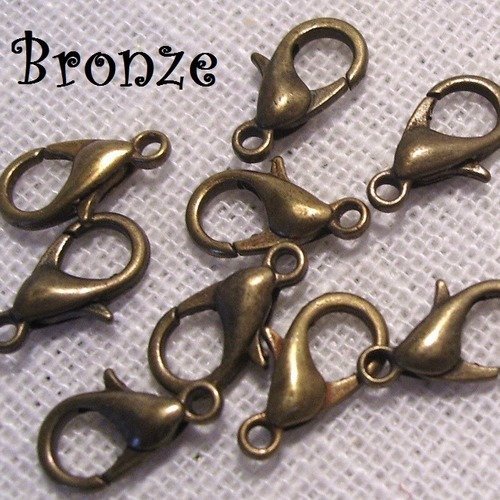 X 5 pcs - fermoirs mousquetons homard ** 12 x 6 mm / bronze ** fermoir attache bijoux - sans plomb, sans nickel