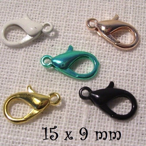 X 5 pcs - fermoirs mousquetons homard ** 15 x 9 mm / mixte ** fermoir attache bijoux - sans plomb, sans nickel