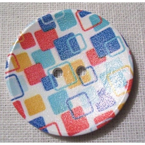 Réf 40/103 ** 4 cm / 40 mm ** bouton rond bois vernis décoré design - couture mode vintage