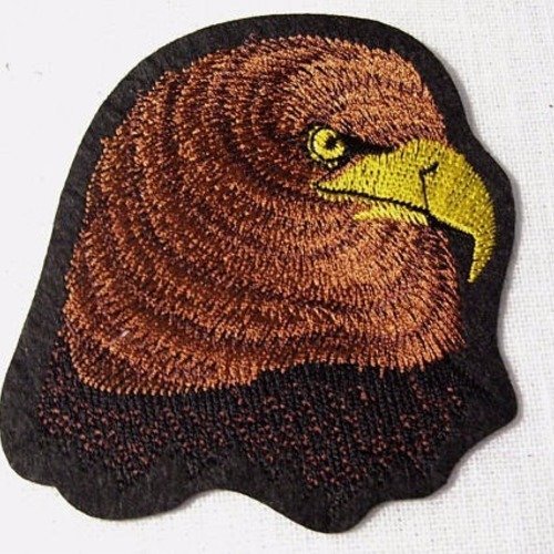Applique patch écusson thermocollant - tête faucon aigle royal marron ** 8 x 9 cm ** applique à repasser