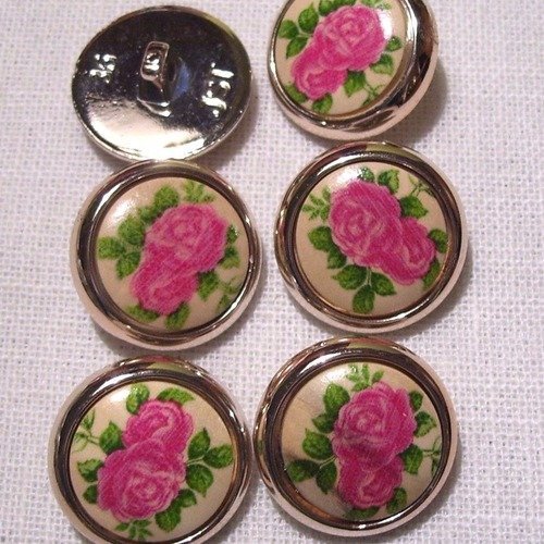 T5/03 - bouton tige cabochon fleurs roses argenté ** 23 mm ** vendu à l'unité - couture bijoux