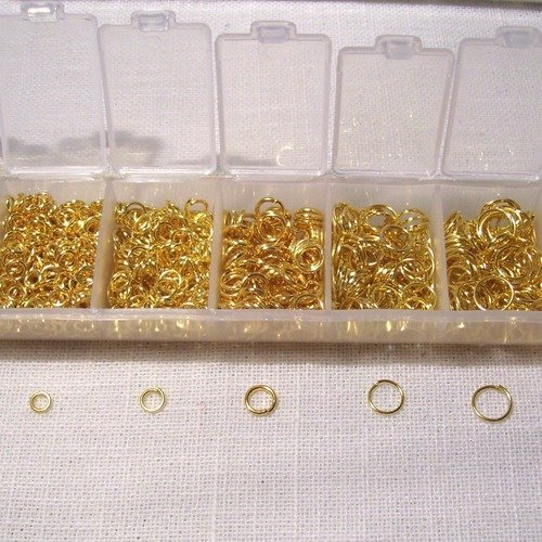 Boîte anneaux de jonction ouverts ** doré ** 1500 pièces de 3 mm à 9 mm