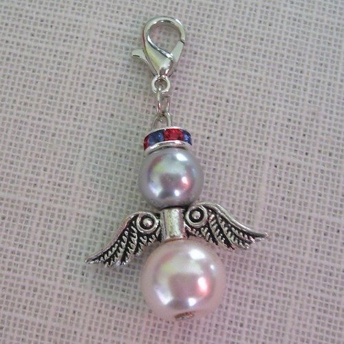 Breloque charm pendentif - ange noël perle strass / gris nude ** 23 x 40 mm ** mousqueton argenté - 102
