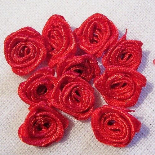 Lot de 10 fleurs roses en ruban satin / rouge ** 15 mm ** f08