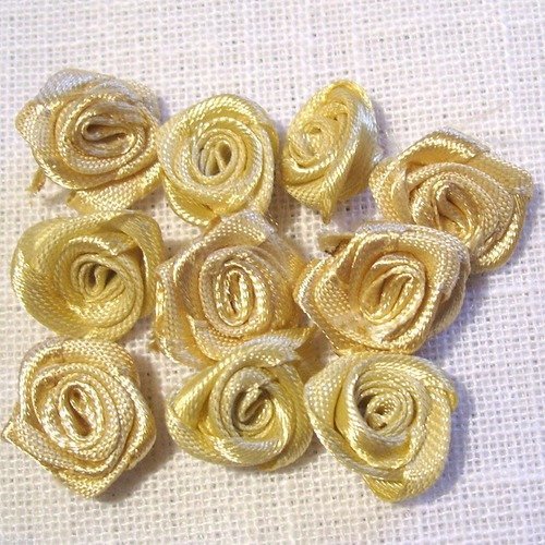 Lot de 10 fleurs roses en ruban satin / beige ** 15 mm ** f08