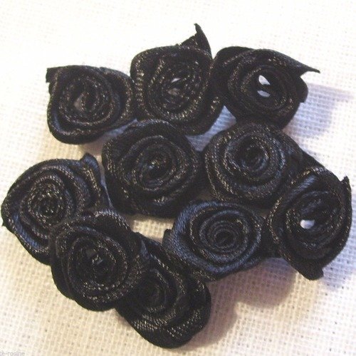 Lot de 10 fleurs roses en ruban satin / noir ** 15 mm ** f08