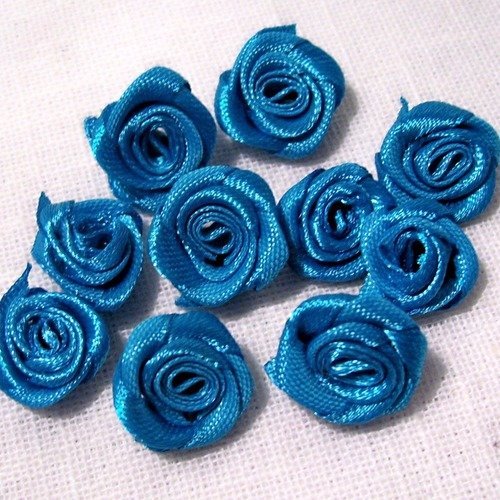 Lot de 10 fleurs roses en ruban satin / bleu turquoise ** 15 mm ** f08