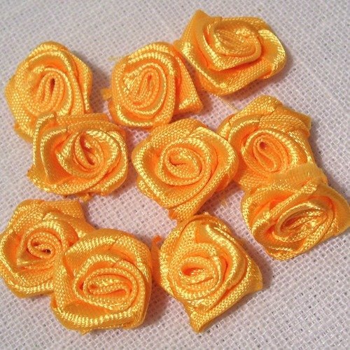Lot de 10 fleurs roses en ruban satin / jaune orange ** 15 mm ** f08