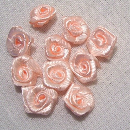 Lot de 10 fleurs roses en ruban satin / pêche chair ** 15 mm ** f08