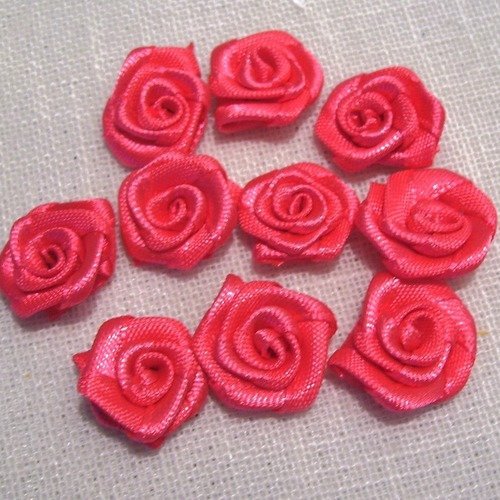 Lot de 10 fleurs roses en ruban satin / corail ** 15 mm ** f08
