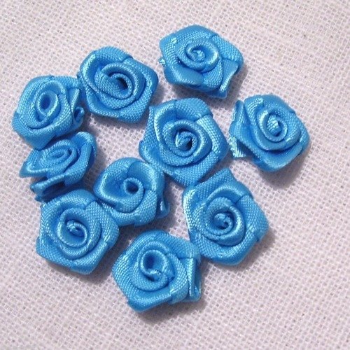 Lot de 10 fleurs roses en ruban satin / bleu porcelaine ** 15 mm ** f08