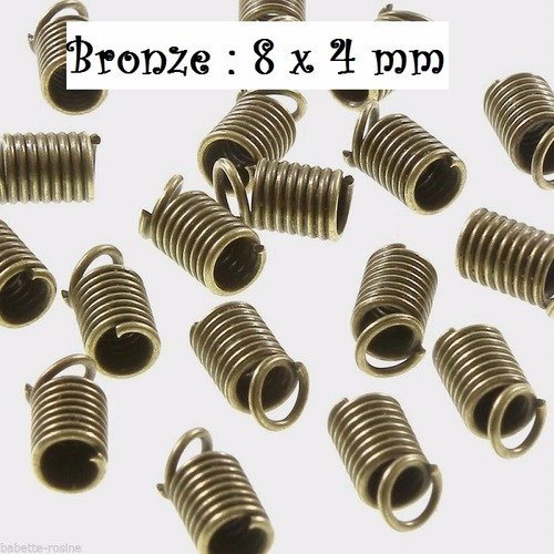 X 10 pcs / bronze - embouts ressorts ** 8 x 4 mm ** pour cordon de 2 à 2,5 mm