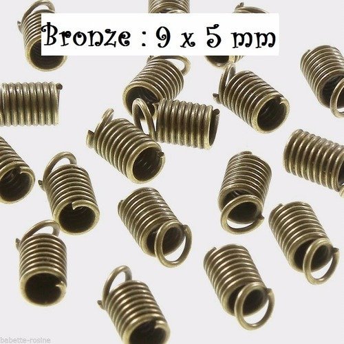 X 10 pcs / bronze - embouts ressorts ** 9 x 5 mm ** pour cordon de 3 à 3,5 mm