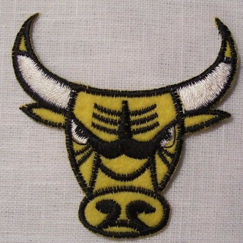 Écusson patch thermocollant - tête taureau bull jaune ** 7,5 x 7,5 cm ** applique à repasser