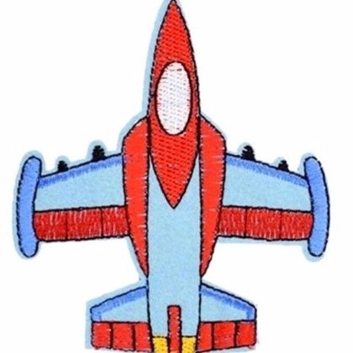 Patch écusson thermocollant ** 9 x 7 cm ** avion rouge bleu - applique à repasser