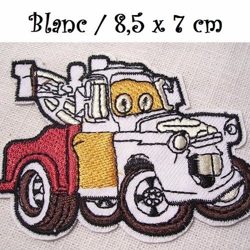 Patch écusson thermocollant ** 8,5 x 7 cm ** camion car's animés blanc - applique à repasser