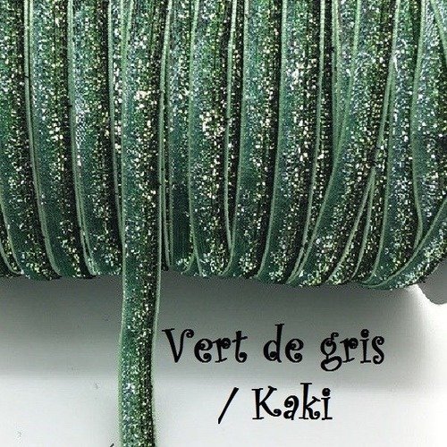 Ruban velours - n°41 / vert de gris kaki - galon scintillant paillette glitter ** 10 mm ** vendu au mètre