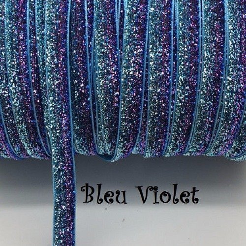Ruban velours - n°35 / bleu violet - galon scintillant paillette glitter ** 10 mm ** vendu au mètre