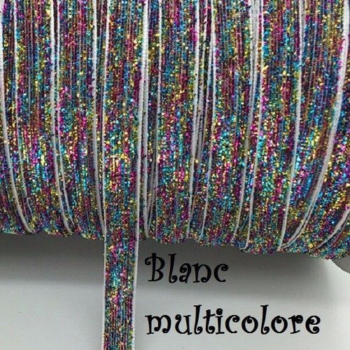 Ruban velours - n°19 / blanc multicolore - galon scintillant paillette glitter ** 10 mm ** vendu au mètre