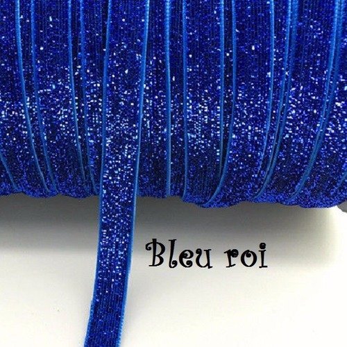 Ruban velours - n°01 / bleu roi - galon scintillant paillette glitter ** 10 mm ** vendu au mètre