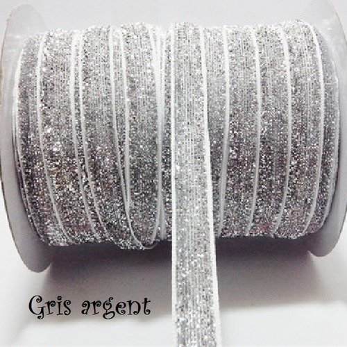 Ruban velours - n°11 / gris argent - galon scintillant paillette glitter ** 10 mm ** vendu au mètre
