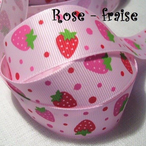 Ruban gros grain ** 25 mm / rose - fraise ** fraises fruits - grosgrain imprimé - vendu par 50 cm