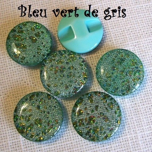 B05 bis ** 15 mm ** bleu vert de gris - bouton demi boule cristaux brillants - vendu à l'unité -  couture perle bijoux