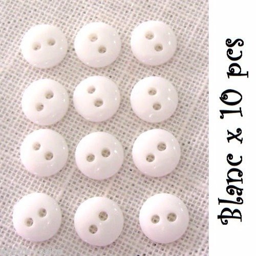 Lot de 10 petits boutons / blanc ** 9 mm ** bouton rond en résine - layette couture poupée bébé scrapbooking - br9mm