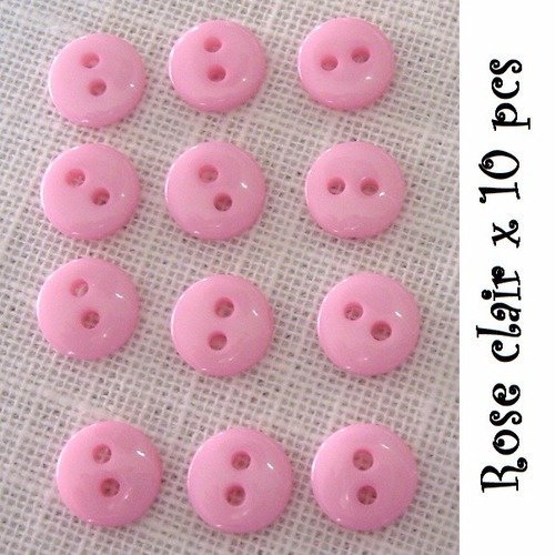 Lot de 10 petits boutons / rose clair ** 9 mm ** bouton rond en résine - layette couture poupée bébé scrapbooking - br9mm
