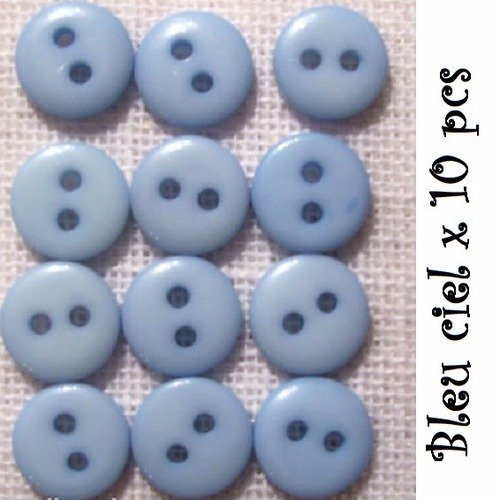 Lot de 10 petits boutons / bleu ciel ** 9 mm ** bouton rond en résine - layette couture poupée bébé scrapbooking - br9mm