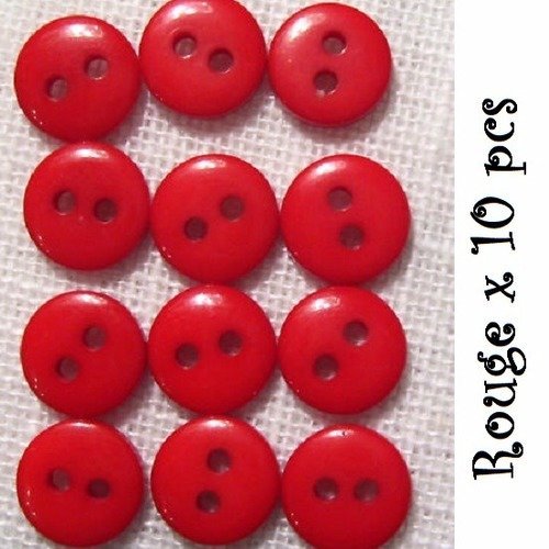 Lot de 10 petits boutons / rouge ** 9 mm ** bouton rond en résine - layette couture poupée bébé scrapbooking - br9mm
