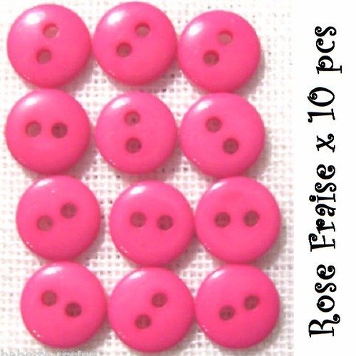 Lot de 10 petits boutons / rose fraise ** 9 mm ** bouton rond en résine - layette couture poupée bébé scrapbooking - br9mm