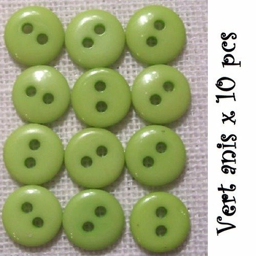 Lot de 10 petits boutons / vert anis ** 9 mm ** bouton rond en résine - layette couture poupée bébé scrapbooking - br9mm