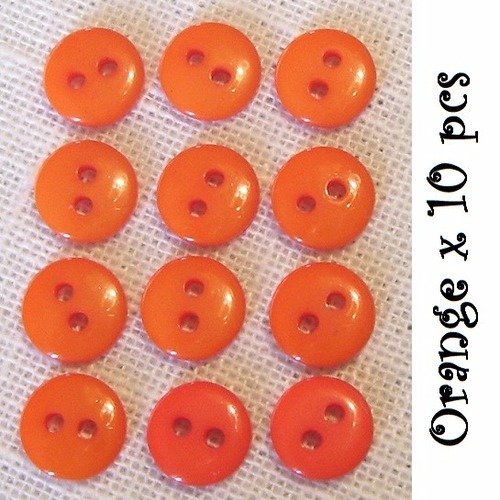 Lot de 10 petits boutons / orange ** 9 mm ** bouton rond en résine - layette couture poupée bébé scrapbooking - br9mm