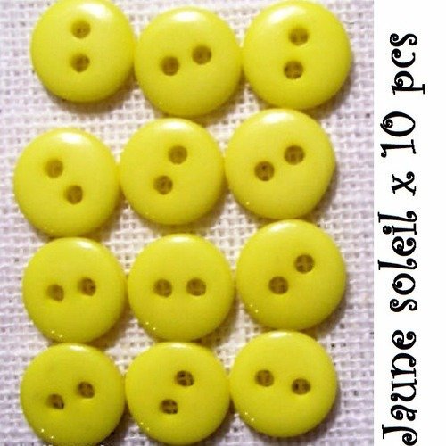 Lot de 10 petits boutons / jaune soleil ** 9 mm ** bouton rond en résine - layette couture poupée bébé scrapbooking - br9mm