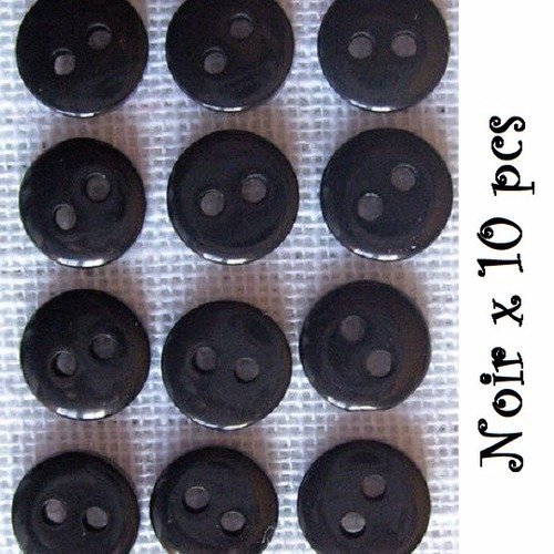 Lot de 10 petits boutons / noir ** 9 mm ** bouton rond en résine - layette couture poupée bébé scrapbooking - br9mm