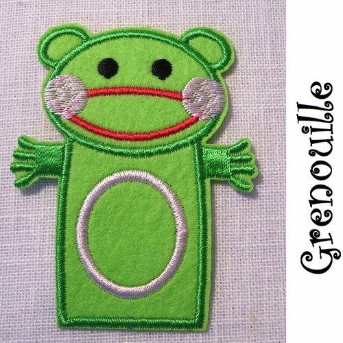 Applique patch écusson thermocollant ** 6 x 8 cm ** grenouille / animaux marionnette - applique à repasser