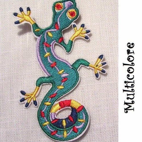 Applique patch écusson thermocollant ** 6 x 9,5 cm ** lézard salamandre gecko - multicolore - applique à repasser