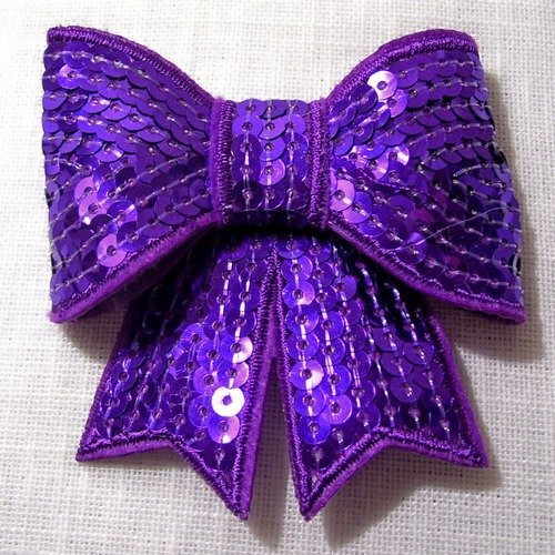 N°00 / violet - gros noeud sequin ** 7 x 7 cm ** applique scintillante - vêtements, accessoires, barrettes, fêtes