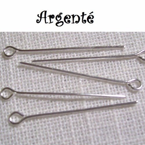 Argenté / 50 pièces - clou tige tête ronde oeil ** 0,7 mm x 3 cm ** perles, bojoux