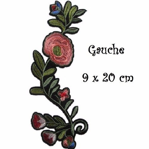 Écusson patch - bouquet de fleurs - c5165 / gauche ** 9 x 20 cm ** applique thermocollante à repasser