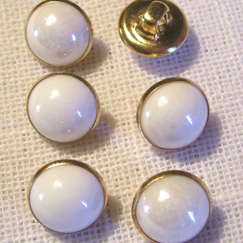 Bouton perle boule nacré cercle doré / blanc nacré ** 10 mm ** vendu à l'unité - couture perle bijoux - b06