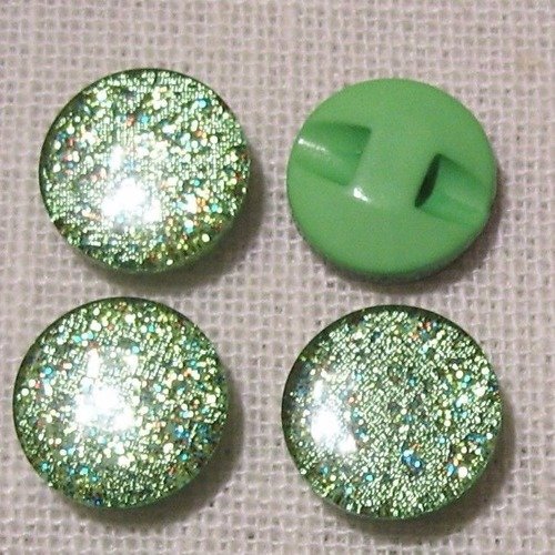 B05 ** 13 mm ** vert pomme - bouton demi boule cristaux brillants - vendu à l'unité -  couture perle bijoux