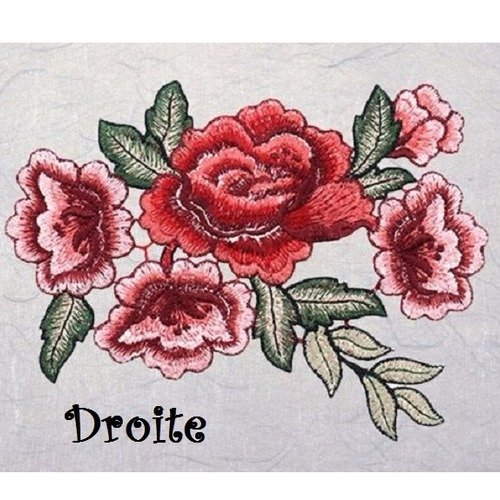 Acd42 / droite ** 14 x 18 cm ** applique fleur brodée rouge et rose - col guipure