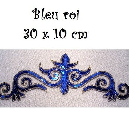 Écusson patch sequin thermocollant / bleu roi ** 30 x 10 cm ** arabesque paillette patinage - applique à repasser