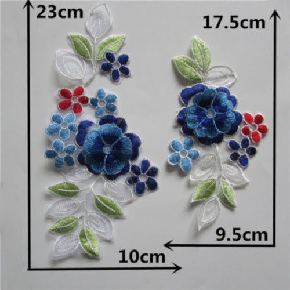 ACD40 ROUGE BLEU ** 23 x 10 cm et 9 x 17 cm ** LOT 2 Appliques Dentelle Brodée