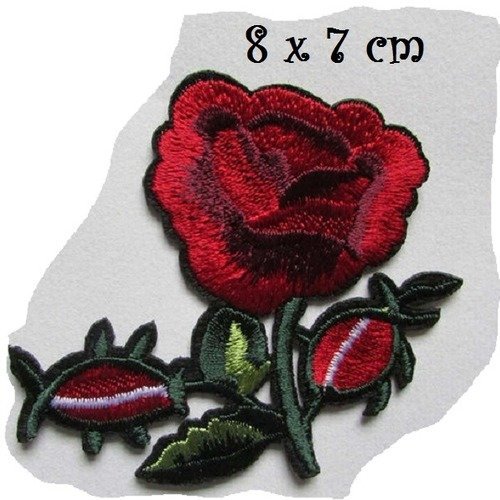 C2327 - fleur bouton rose ** 8 x 7 cm ** applique écusson patch brodé thermocollant